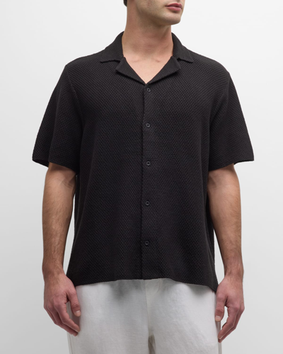 Shop Onia Men's Cotton Textured Camp Shirt In Black