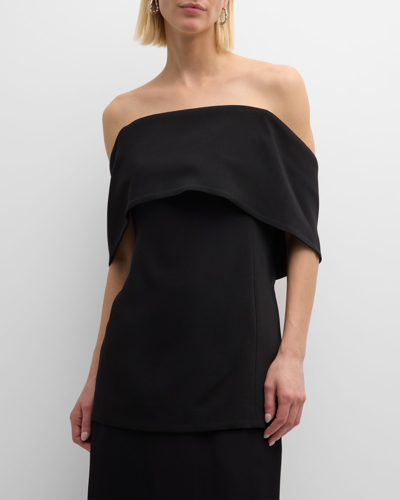 Shop Totême Off-the-shoulder Short-sleeve Evening Tunic Top In Black