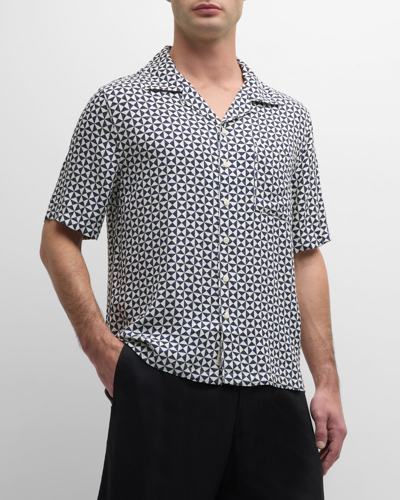 Shop Onia Men's Geometric-print Short-sleeve Camp Shirt In Deep Navy