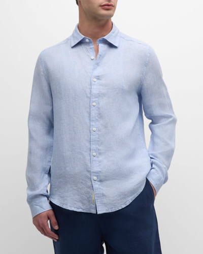 Shop Onia Men's Slim-fit Linen Button-down Shirt In Oxford Blue