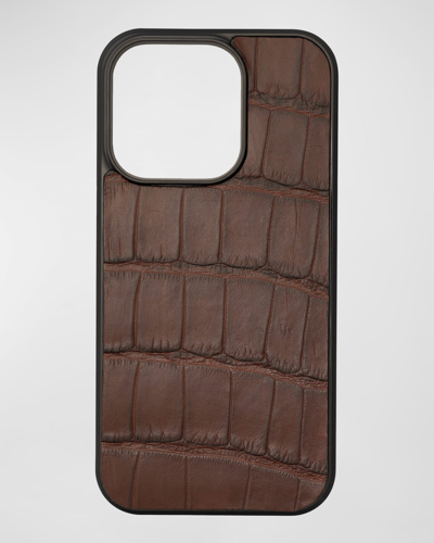 Shop Abas Men's Alligator Phone Case For Iphone 14 Pro In Brown