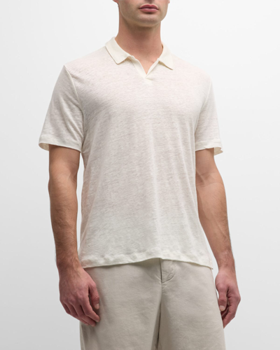 Shop Onia Men's Shaun Linen Johnny Collar Polo Shirt In White
