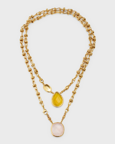 Shop Gas Bijoux Scapulaire Billy Necklace In Pink / Amber