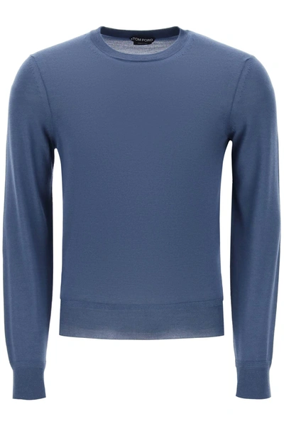 Shop Tom Ford Light Silk Cashmere Sweater In Blue