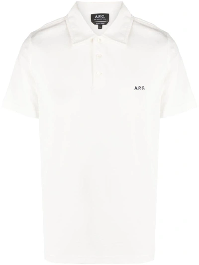 Shop Apc A.p.c. Logo Organic Cotton Polo Shirt In White