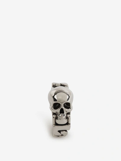 Shop Alexander Mcqueen Skull Chain Ring In Silver
