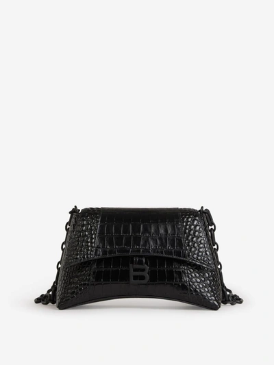 Shop Balenciaga Downtown Croco Bag In Black
