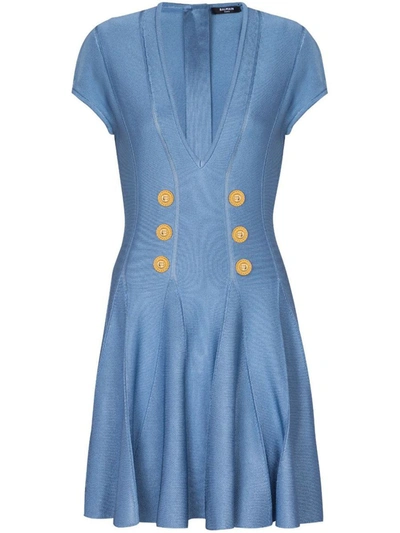 Shop Balmain Minidress Buttons Clothing In Blue