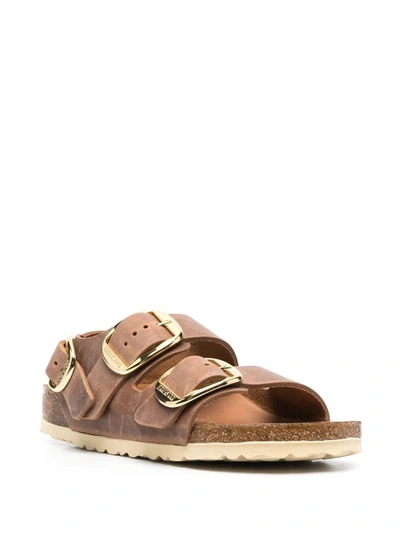 Shop Birkenstock Milano Big Buckle Sandals In Leather Brown