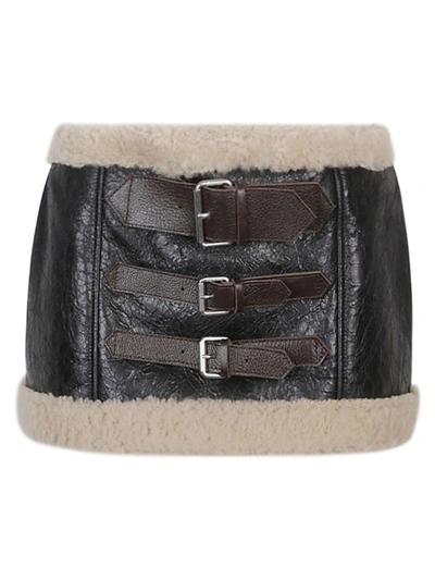 Shop Blumarine Leather Miniskirt In Marrone Scuro