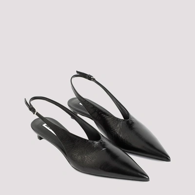 Shop Jil Sander Leather Slingback Shoes In Black