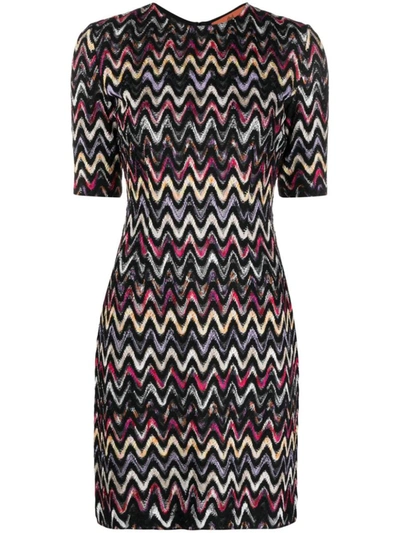 Shop Missoni Zig Zag Pattern Wool Blend Short Dress In Multicolour