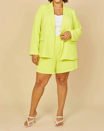 Shop Skies Are Blue Long Sleeve Welt Pocket Blazer In Neon Yellow