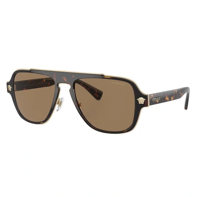 Shop Versace Ve 2199 1252la 56mm Unisex Aviator Sunglasses In Brown