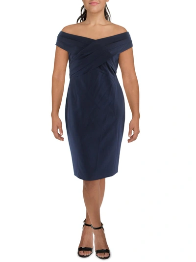 Shop Lauren Ralph Lauren Irene Womens Off-the-shoulder Knee-length Cocktail And Party Dress In Blue