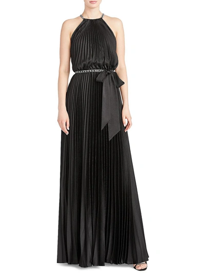 Shop ml Monique Lhuillier Womens Satin Pleated Evening Dress In Black