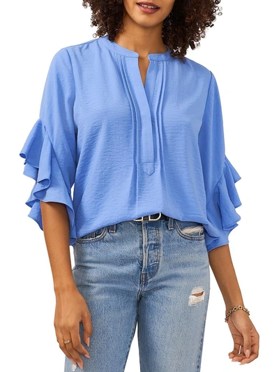 Shop Vince Camuto Womens Ruffle Sleeve Split Neck Blouse In Blue
