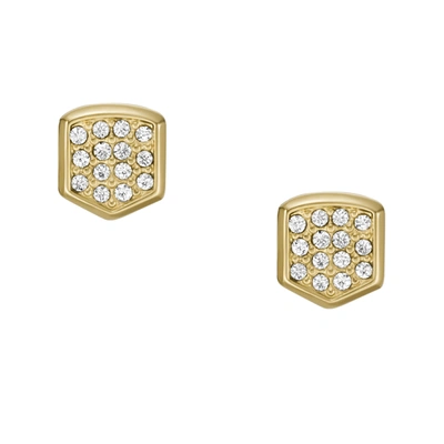 Shop Fossil Women's Heritage Crest Gold-tone Stainless Steel Stud Earrings