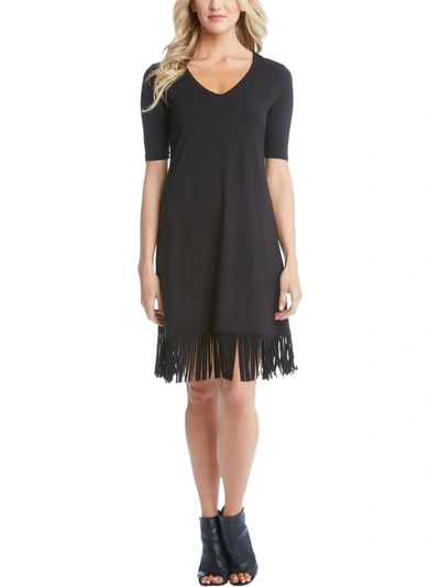 Shop Karen Kane Womens V Neck Fringe Hem T-shirt Dress In Black