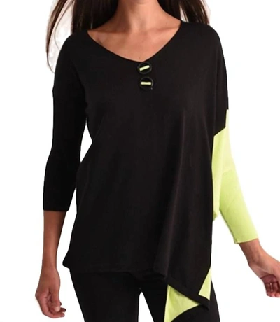 Angel Neon Panel Slit Oversize Tunic In Black/lime In Multi