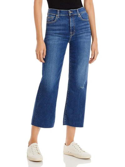 Shop 7 For All Mankind Womens Raw Hem Faded Cropped Jeans In Blue