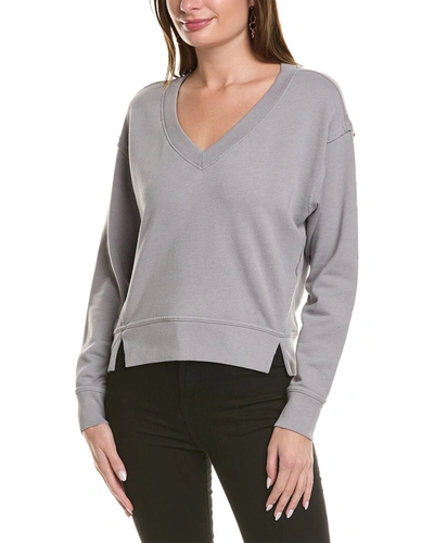 Shop Michael Stars Camila V-neck Cropped Sweatshirt In Grey