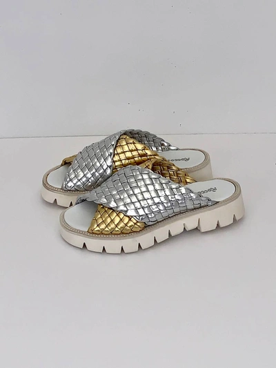 Shop Rocco P Women's Metallic Woven Cross Strap Sandal In Silver/gold
