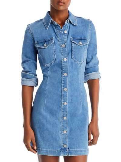 Shop 7 For All Mankind Womens Long Sleeves Button Shirtdress In Blue