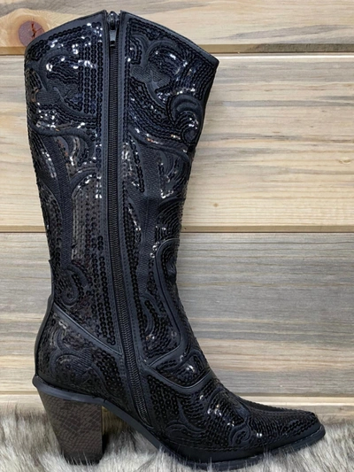 Helen's Heart Tall Sequin Boots In Black In Black
