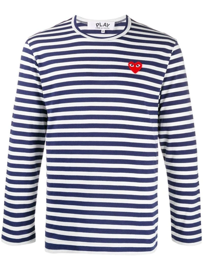 Shop Comme Des Garçons Play Heart Logo Striped T-shirt In Bianco E Celeste