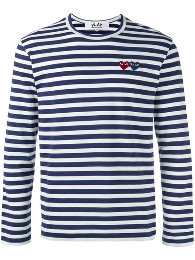 Shop Comme Des Garçons Play Heart Logo Stripe T-shirt In Blue