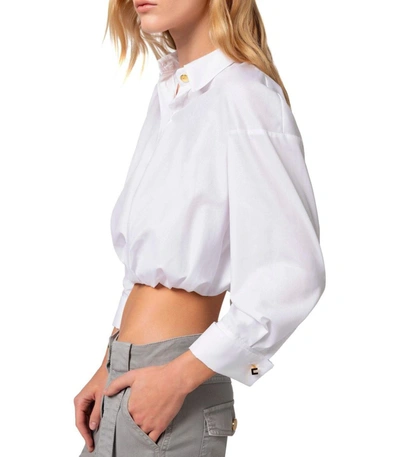 Shop Elisabetta Franchi White Poplin Crop Shirt