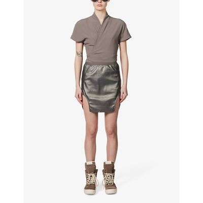 Shop Rick Owens Women's Gun Metal High-rise Metallic Leather Mini Skirt In Grey