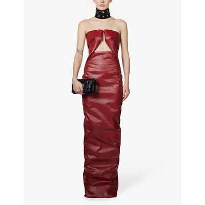 Shop Rick Owens Womens Cardinal Red Prong Cut-out Cotton-blend Maxi Dress