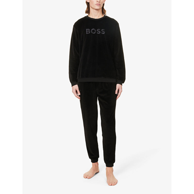 Shop Hugo Boss Boss Men's Black Brand-embroidered Cotton-blend Jogging Bottoms