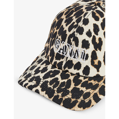 Ganni Womens Leopard Logo-embroidered Animal-printorganic-cotton Cap In Multi