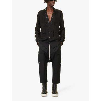 Shop Rick Owens Mens Black Cargo Straight-leg Cropped Stretch-cotton Trousers