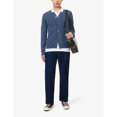 Comme De Garcon Play Mens Navy Heart-appliqué V-neck Wool-knit Cardigan In Navy
