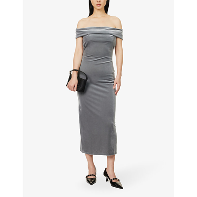 Shop Reformation Women's Silver Velvet Jamen Slim-fit Stretch-woven Midi Dress