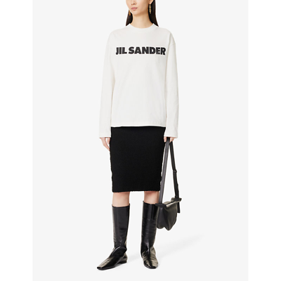 Shop Jil Sander Womens Porcelain Logo-print Long-sleeved Cotton-jersey T-shirt