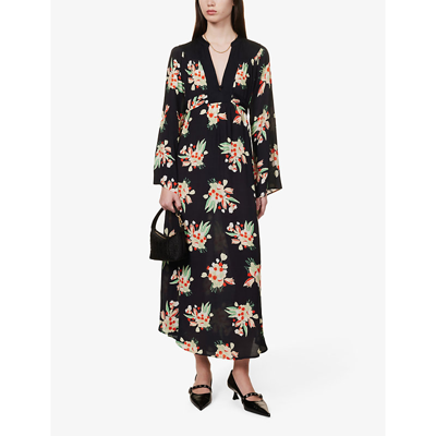 Shop Rixo London Anela Floral-print Woven Maxi Dress In Tulip Cloud Black