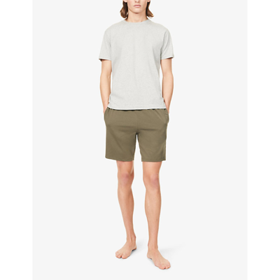 Shop Hugo Boss Brand-embroidered Stretch-cotton Shorts In Khaki