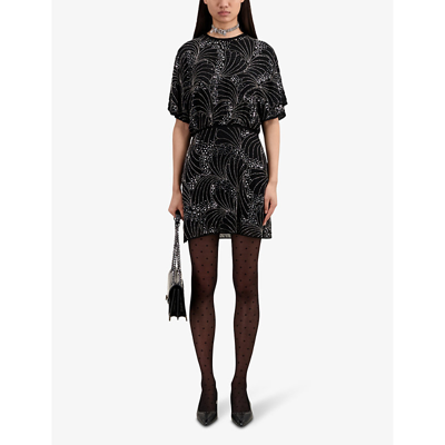 Shop The Kooples Women's Black Sequin-embellished Short-sleeve Woven Mini Dress