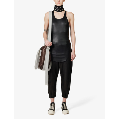 Shop Rick Owens Women's Black Longline Leather-blend Top