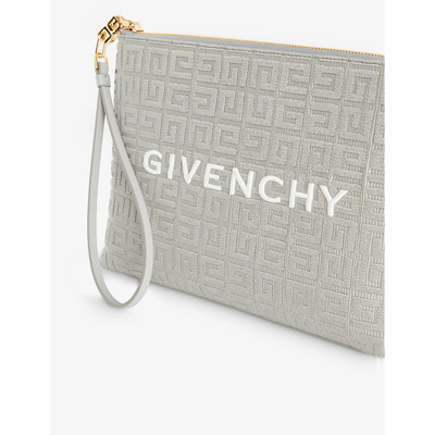 Shop Givenchy Womens Light Grey Branded Cotton-blend Pouch