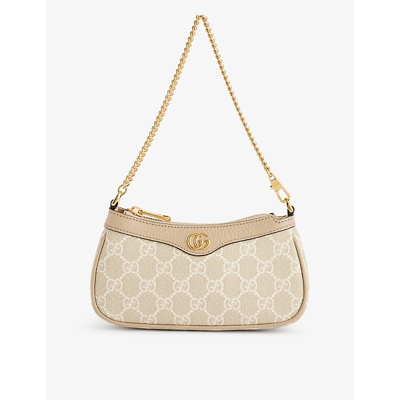 Gucci Ophidia Coated Cotton-blend Shoulder Bag In Be.mys.white/oatmeal