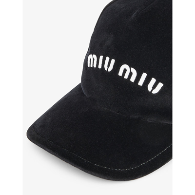 Shop Miu Miu Women's Nero+bianco Brand-embroidered Velour Cap