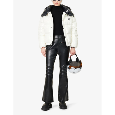 Perfect Moment Womens Black Faux Leather Aurora Flared-leg Mid-rise Faux Leather Trousers In Black Faux Leather