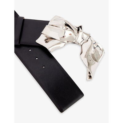 Shop Alexander Mcqueen Women's Black Bow-buckle Leather Belt
