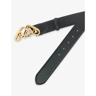 Shop Alexander Mcqueen Women's Black Seal Branded-buckle Leather Belt